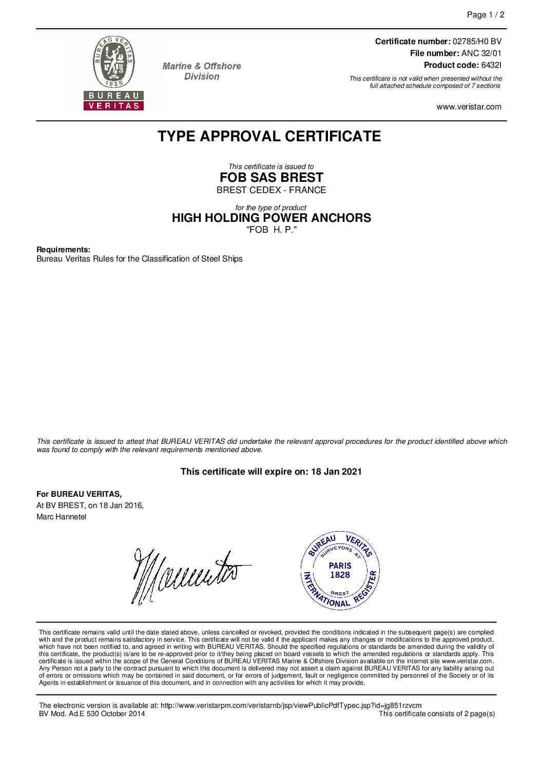 FOB HP Galvanized Anchor 16kg-75kg BV Type Approved - View 2